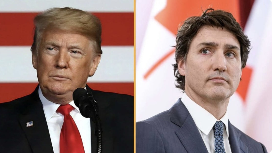 President Donald Trump and Canadian Prime Minister Justin Trudeau during discussions on U.S. - Canada trade relations amid rising tariffs and retaliatory measures.