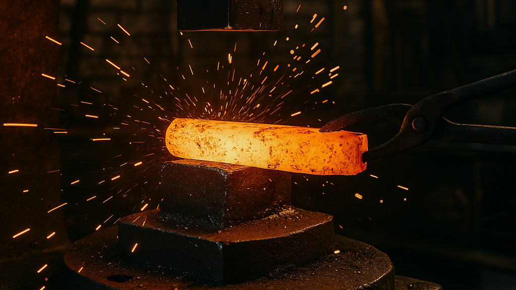 Molten metal being forged in a high-temperature industrial setting, representing the steel industry amid EU-U.S. tariff policy developments.